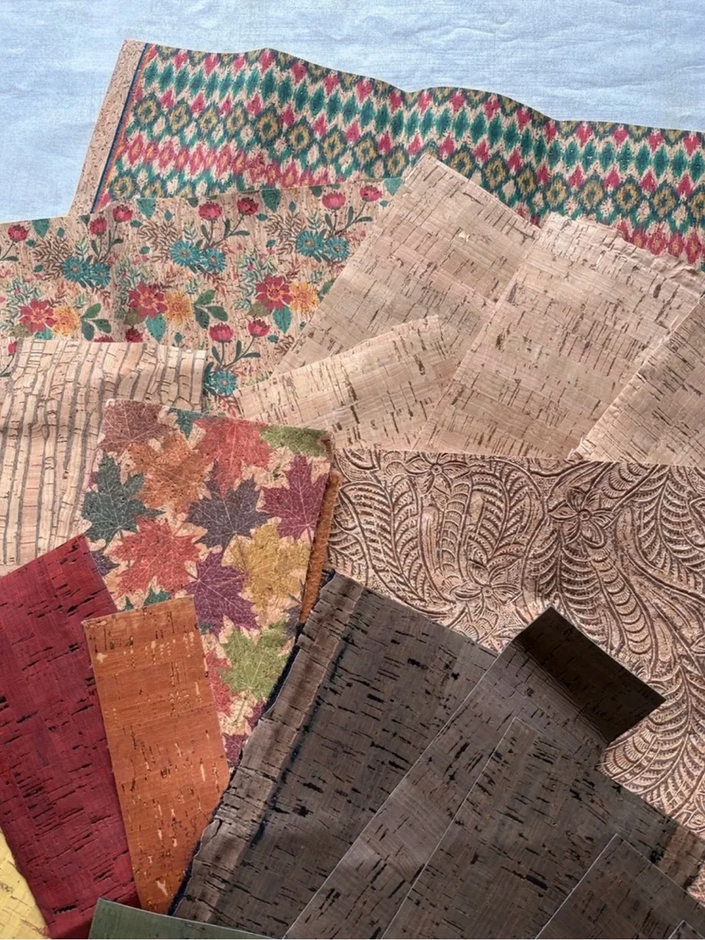 14 oz Sallie Tomato Premium Cork Fabric Remnants Destash Lot Fall/Autumn Colors